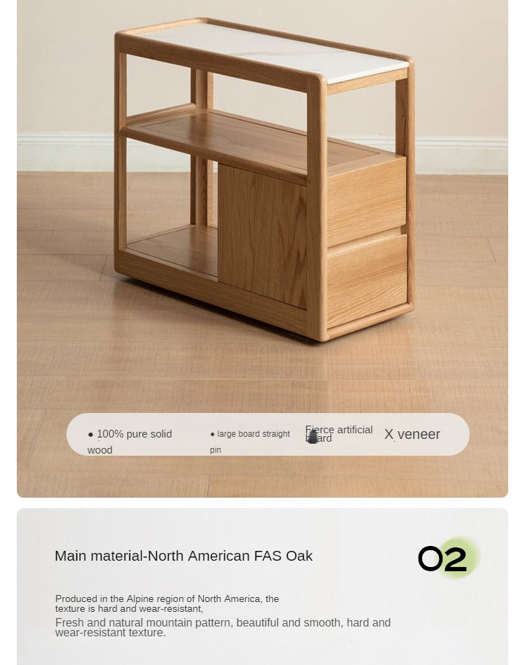 Solid Wood Rock Plate Side Table Movable