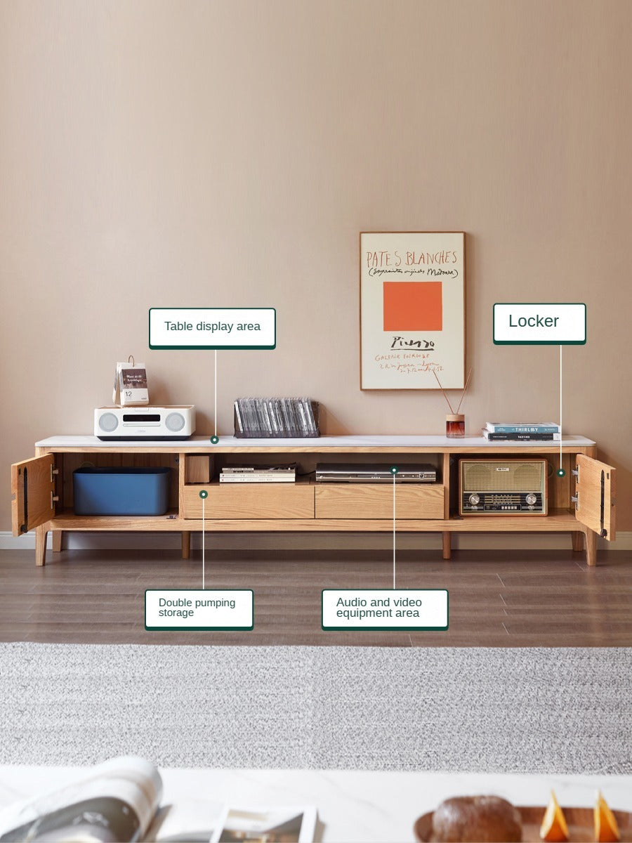 Solid Rubberwood, Oak Solid Wood TV Stand Slate Top.