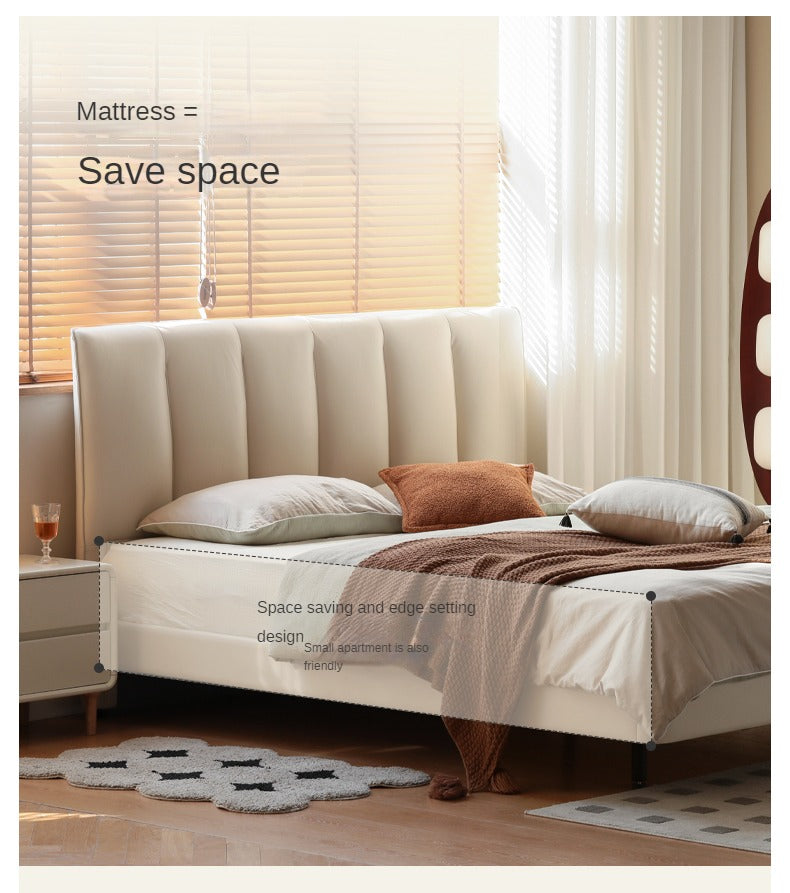 Genuine Leather Suspended Light Luxury Cream Style Bed