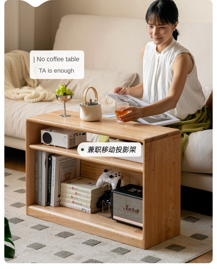 Oak Solid Wood Wheel Side Table