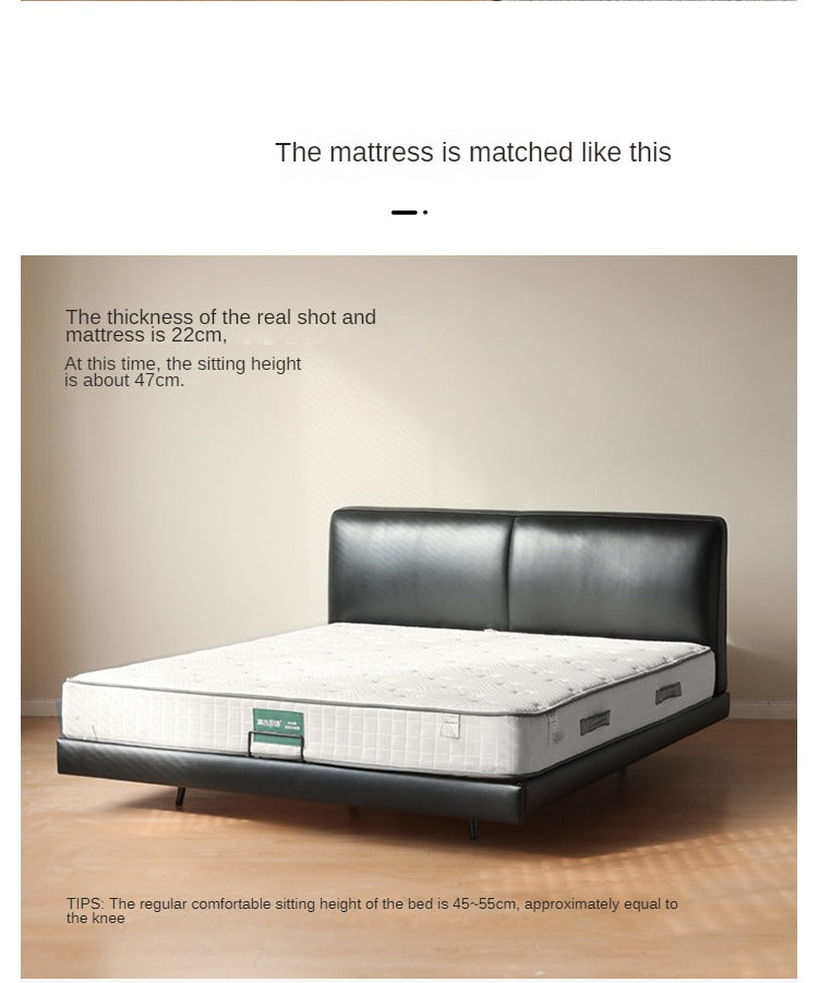 Genuine Leather Bed Italian Light Luxury Head Layer Cowhide