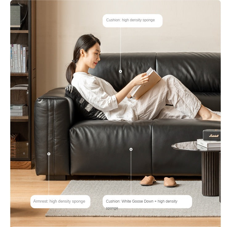 Genuine Leather Sofa Italian Top Layer Cowhide Down Sofa.