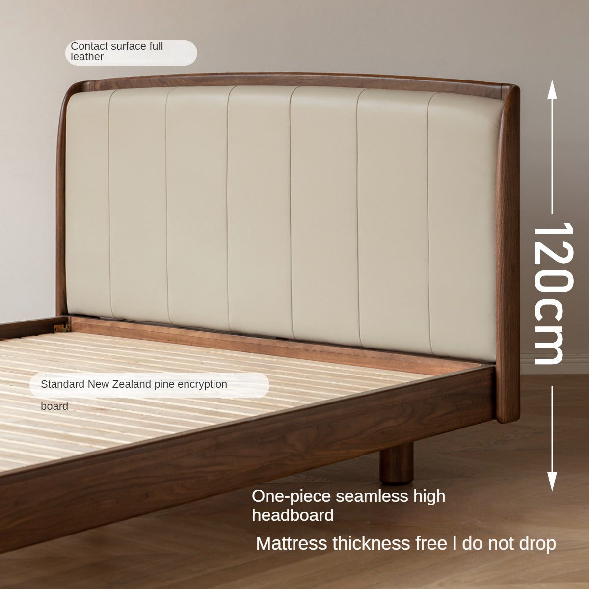 Black Walnut, Ash Solid Wood leather Simple High Soft Back Bed