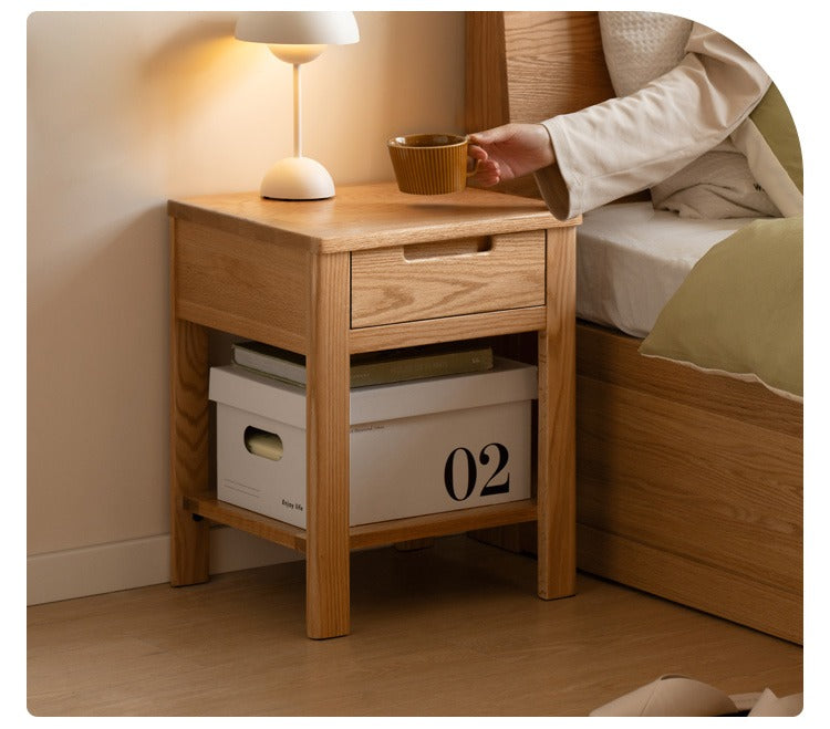 Oak, Beech Solid Wood, Solid RubberWood Nightstand.