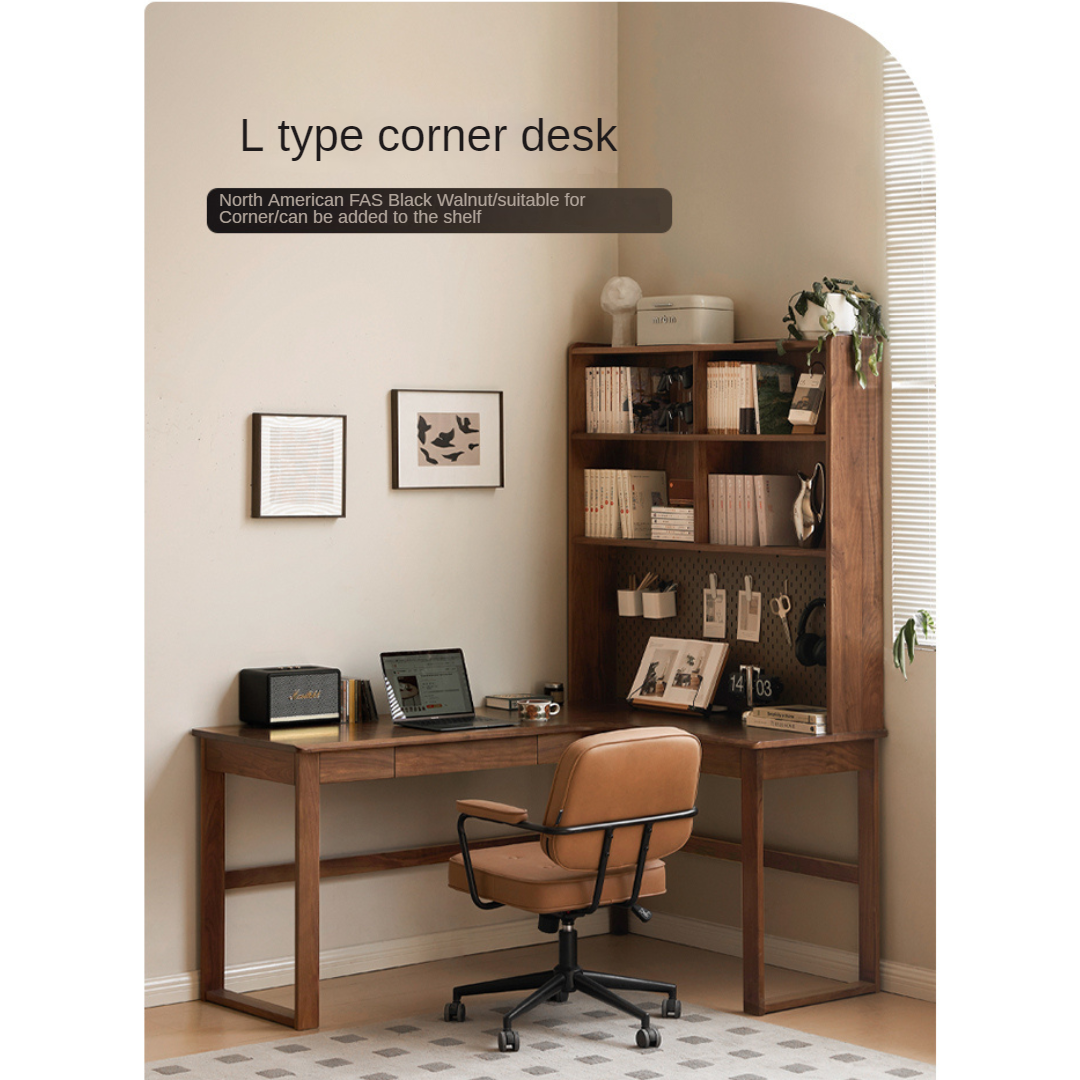 Oak Solid Wood Corner Desk Bookshelf