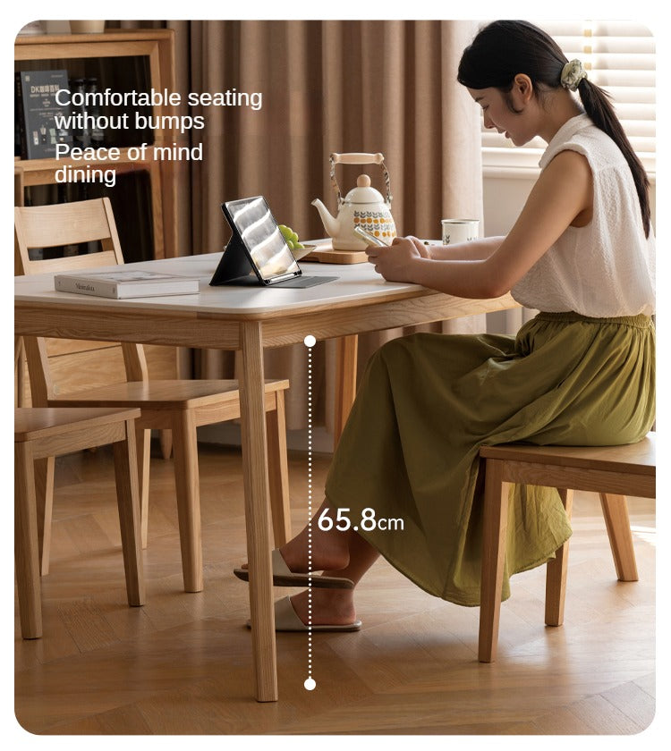 Ash Solid Wood Nordic Dining Table With Rock Slab Surface