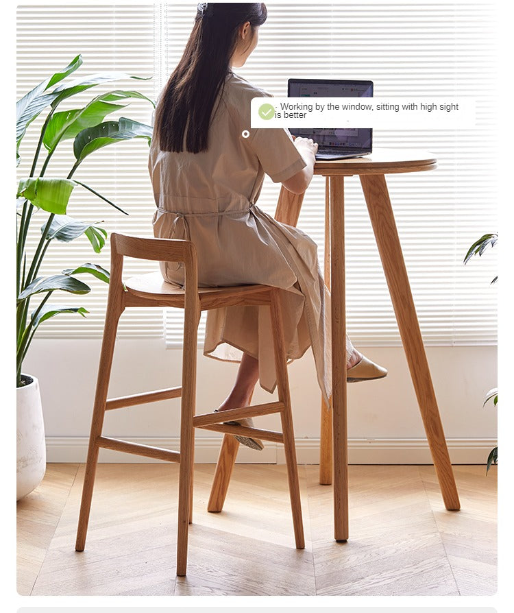 Oak Solid Wood Bar Chair, High Foot Chair: