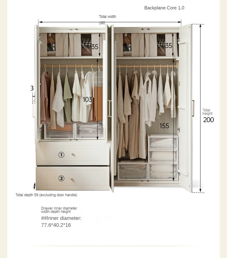 Pine Solid Wood Wardrobe French Cream Style.