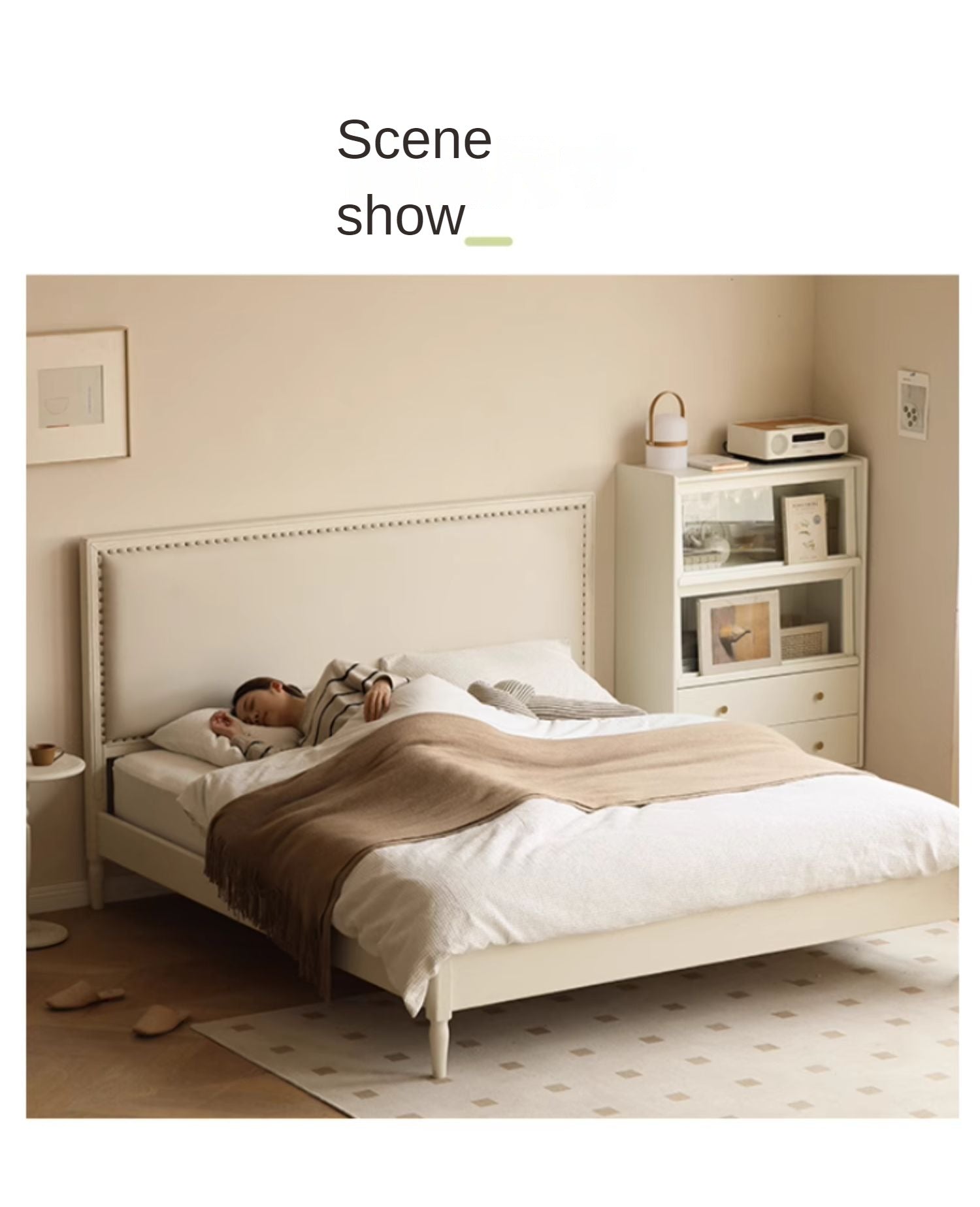 Oak Solid Wood Technology Fabric Soft Bed