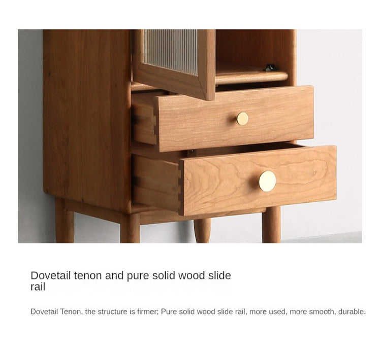 Cherry, Birch Solid Wood Japanese Retro Side Cabinet.