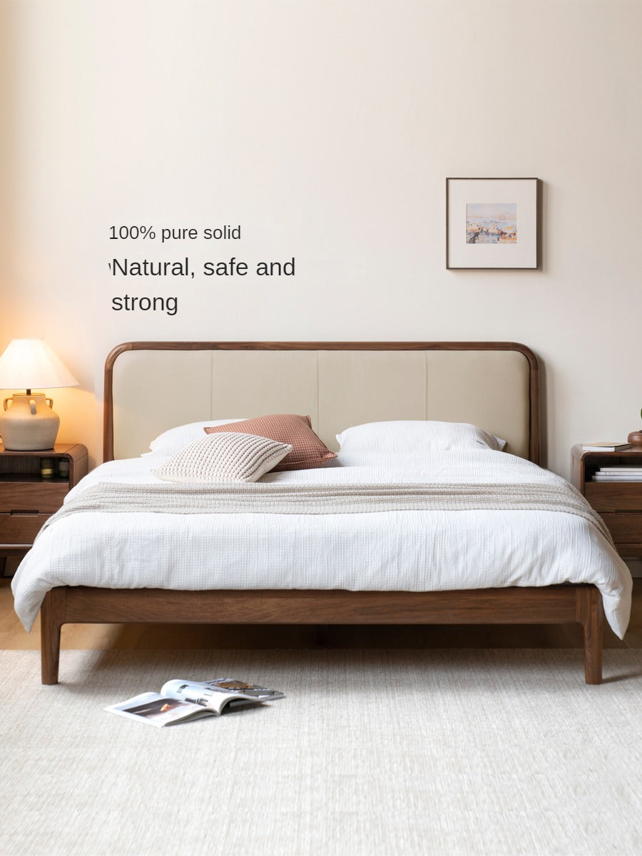 Black Walnut,Cherry Wood Cowhide Leather,Technical Cloth Bed