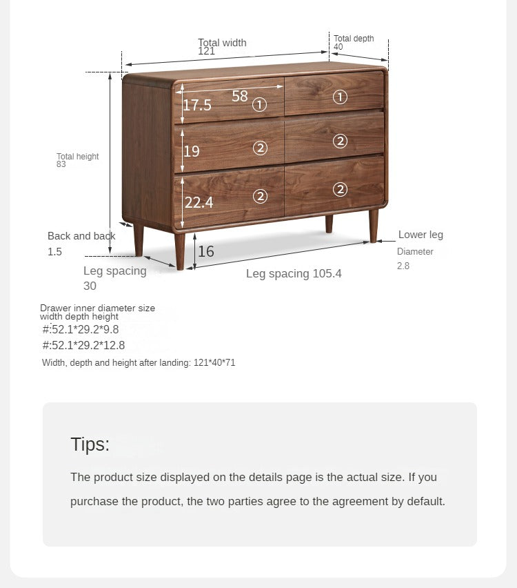 Black Walnut, Poplar Solid Wood Storage Cabinet Chest of Drawers