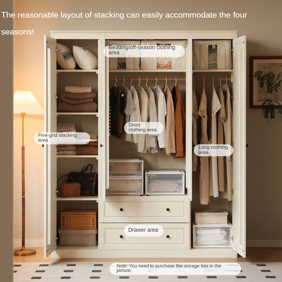 Oak Solid Wood American Style Wardrobe.