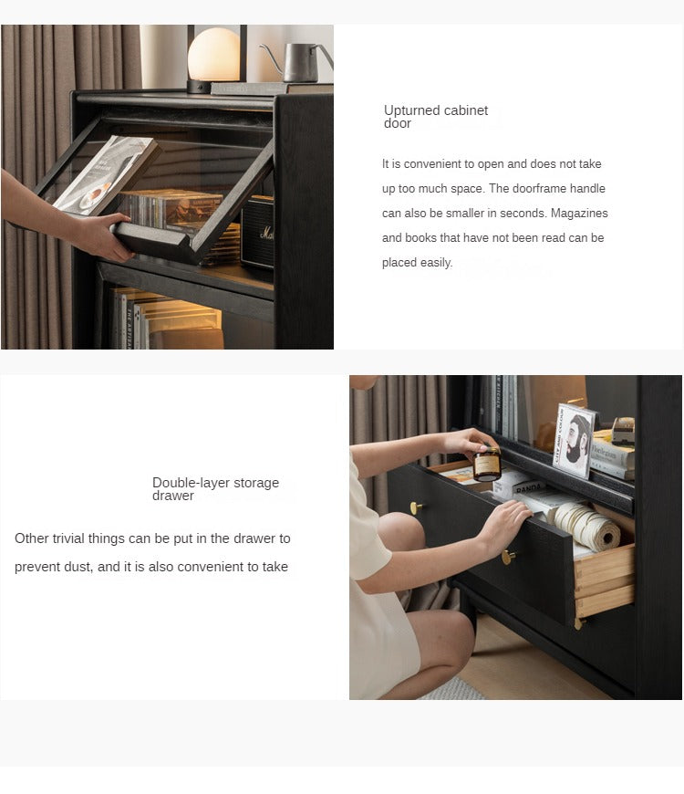 Oak Solid Wood Side Cabinet Style Black