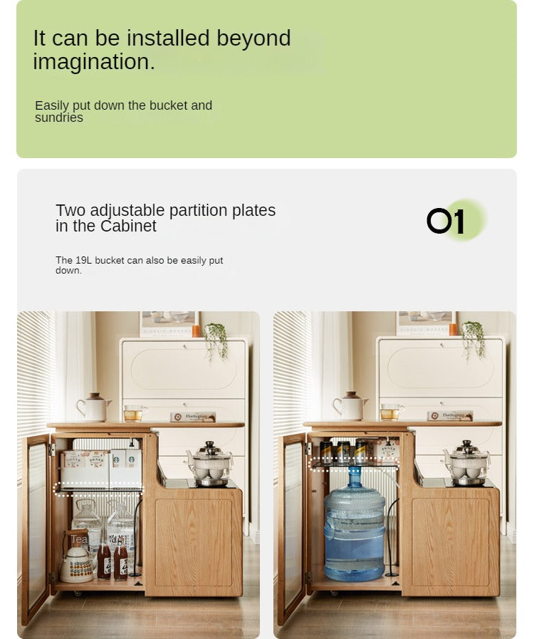 Oak, Black Walnut Solid Wood Movable Tea Cabinet With Tea Maker