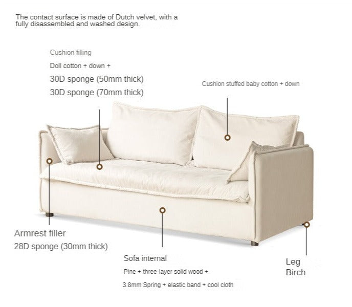 Down Fabric Sofa Cream Style.