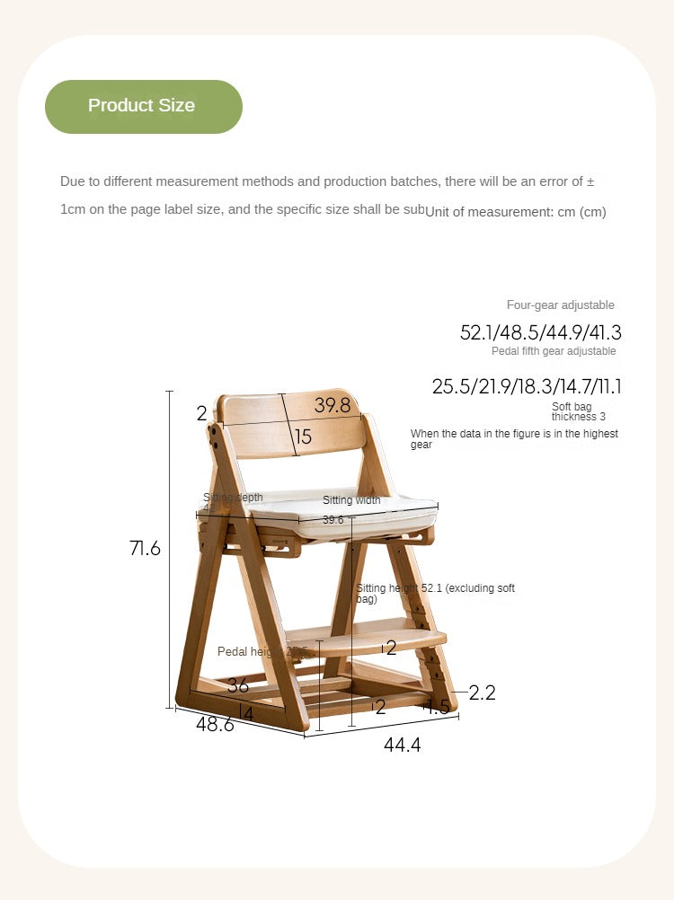 Beech Solid Wood Kid's Adjustable Elevating Chair