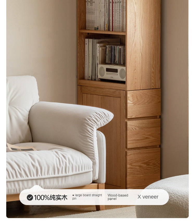Rubberwood, Oak Solid Wood Bookcase, Floor-Standing Storage Cabinet