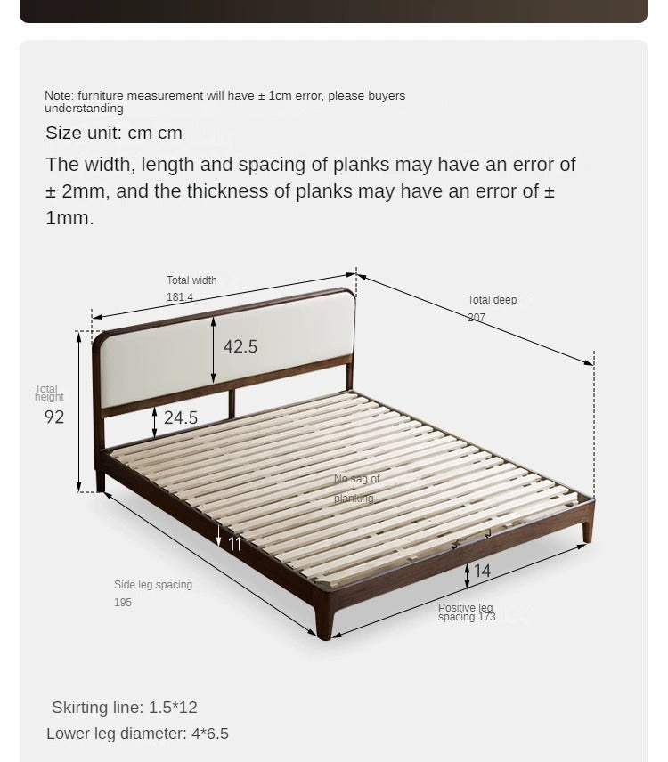 Black Walnut Solid Wood Simple Soft Bed
