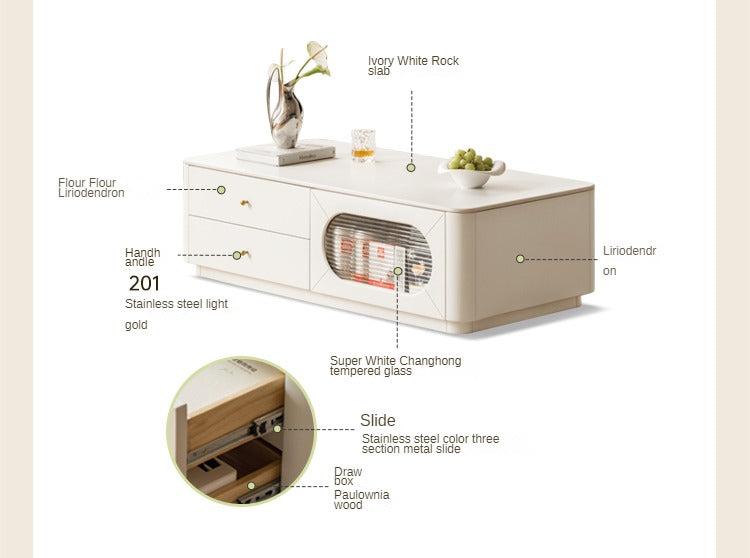 Poplar Solid Wood Floor Cream Style Rock Board Coffee Table
