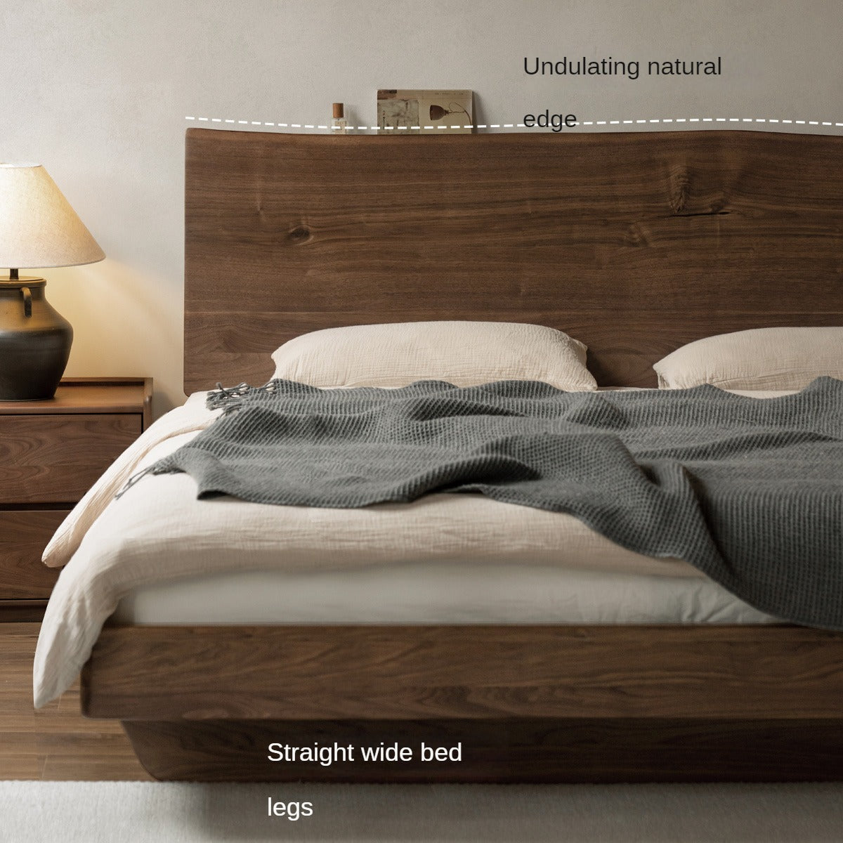 Black Walnut solid wood bed Wabi-sabi style