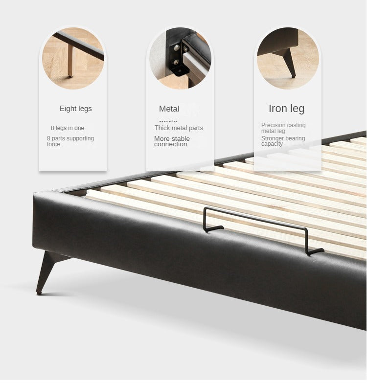 Leather Upholstered Bed with Down Filling