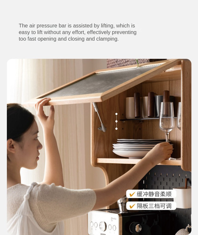 Solid RubberWood, Oak Solid Wood Sideboard Rock Board LED Light