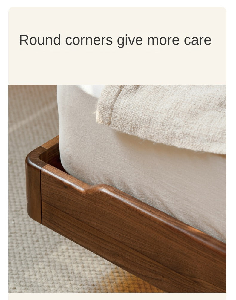 Black Walnut, Ash Solid Wood Big Bed with Light