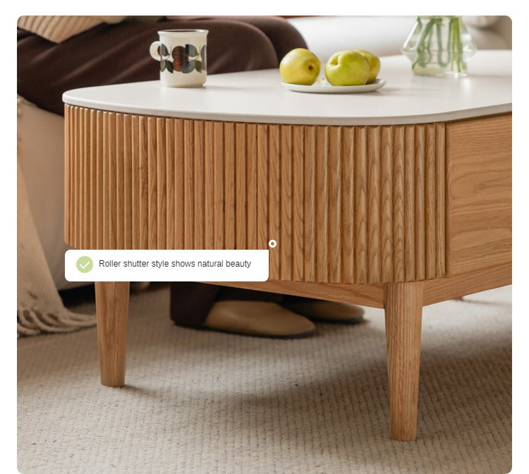 Oak Solid Wood Slate Coffee Table Modern Log Coffee Table