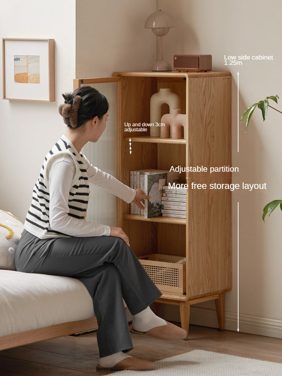 Oak, Beech Solid Wood Side Cabinet, Small Bookcase