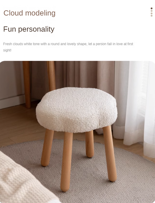 Beech Solid Wood, Solid RubberWood Nordic Lamb Velvet Cloud Makeup Stool.