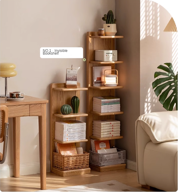 Oak solid wood modern multi-layer bookshelf.