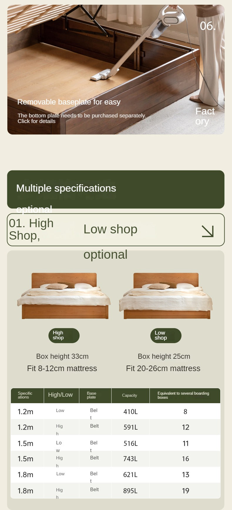 Cherry Solid Wood Box Bed
