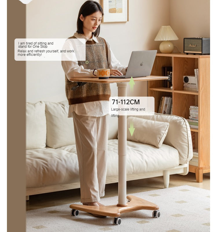 Oak, Ash Solid Wood Standing Desk Lifting Movable Side Table