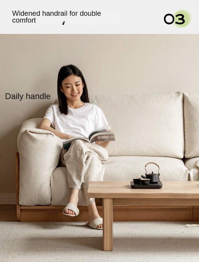 Oak Solid Wood Down Fabric Sofa.