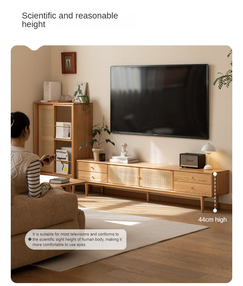 Oak Solid Wood Rattan TV Cabinet