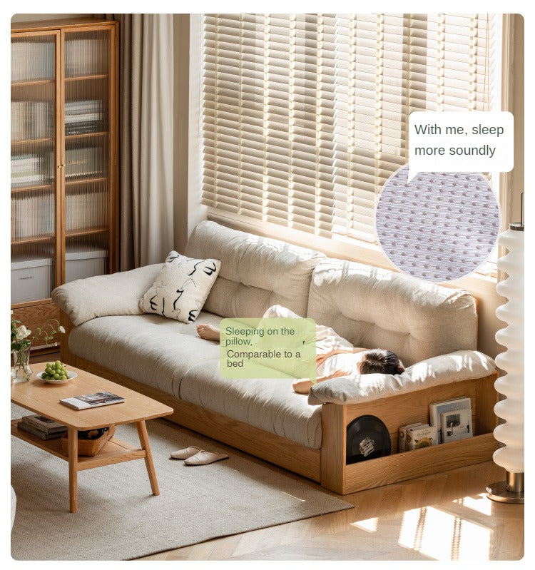 Oak Solid Wood Floor Storage Sofa, Goose Down.