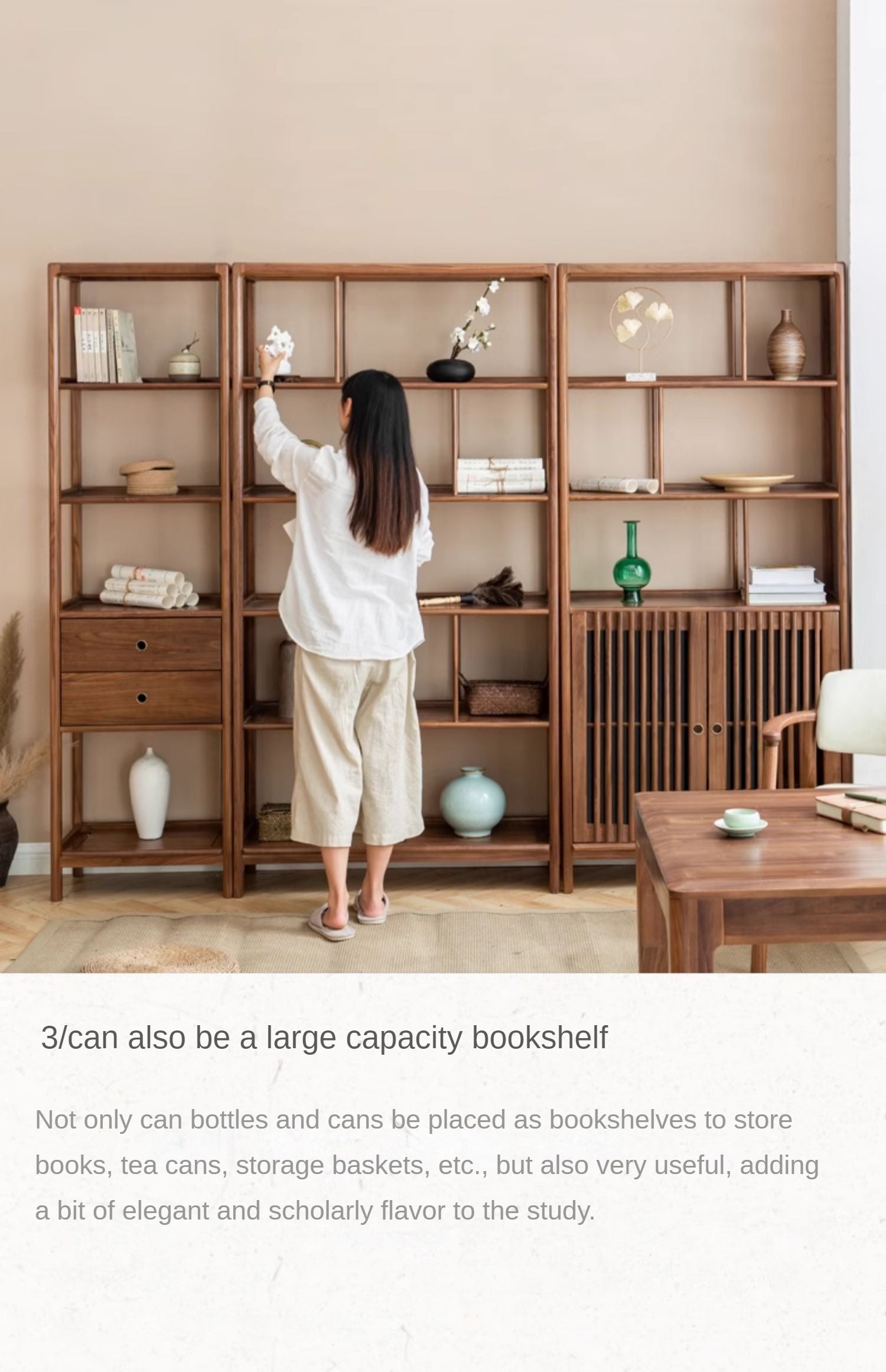 Black Walnut, Ash Solid Wood Bookshelf Combined Bookcase Display Cabinet Wall Shelf