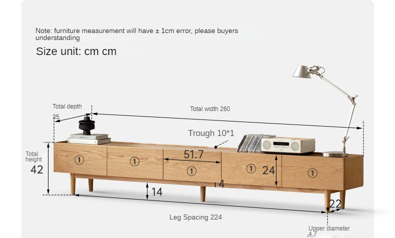 Oak Solid Wood Modern Large Floor TV Cabinet.