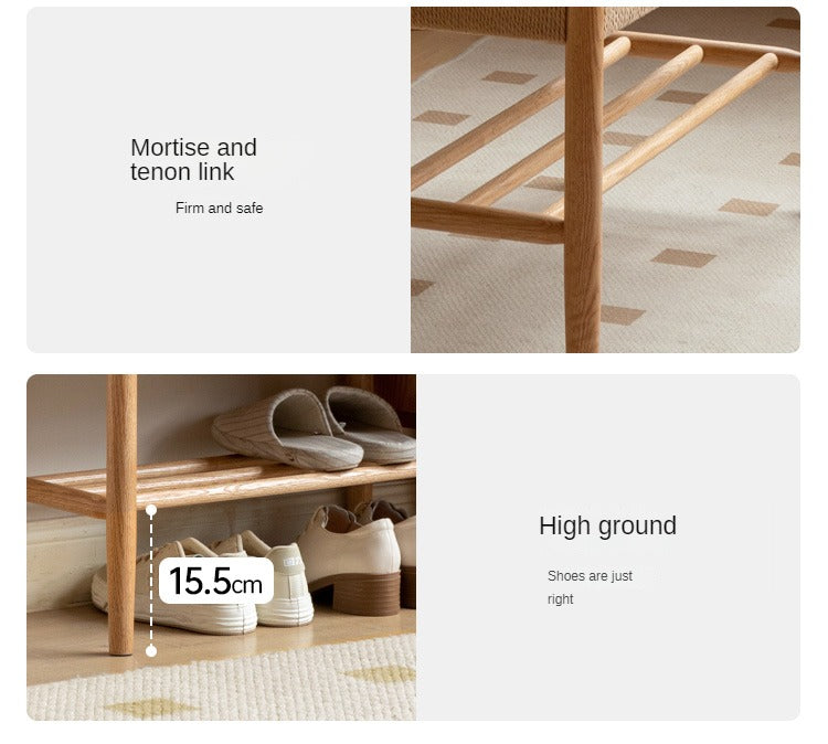 Oak Solid Wood Modern Rope Shoe Bench