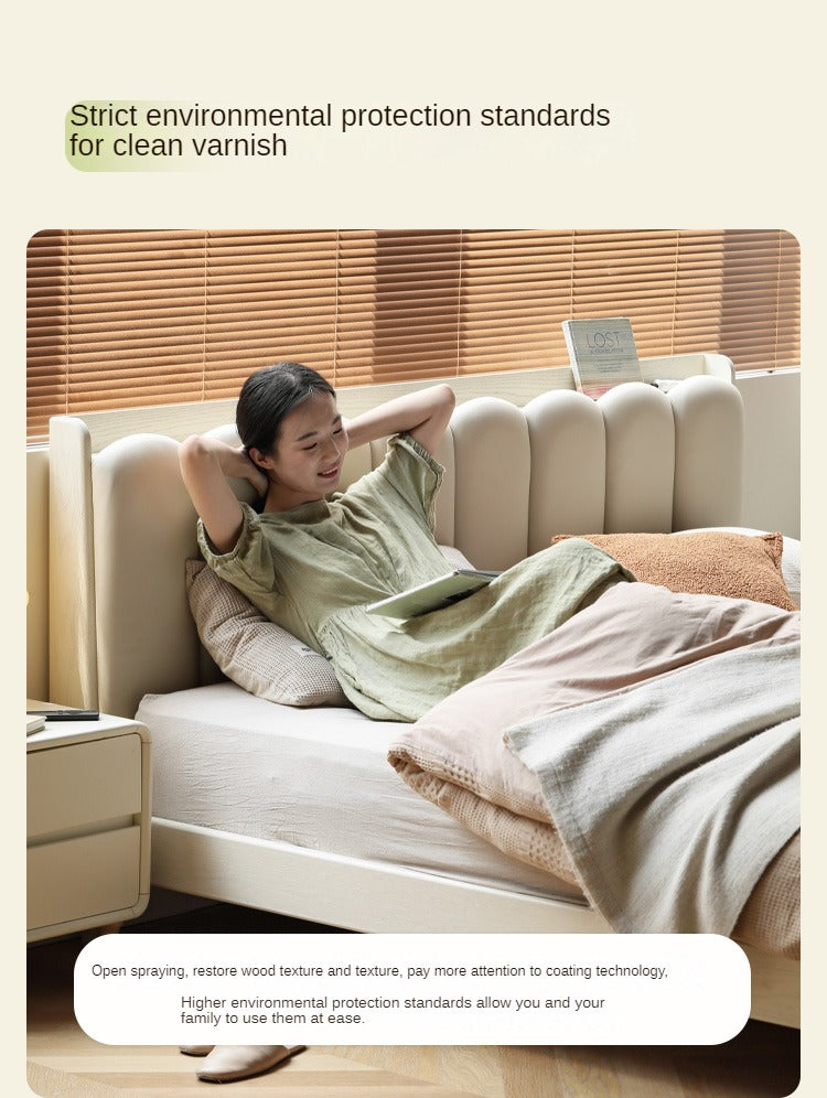 Oak Solid Wood Piano Key Bed Cream Style