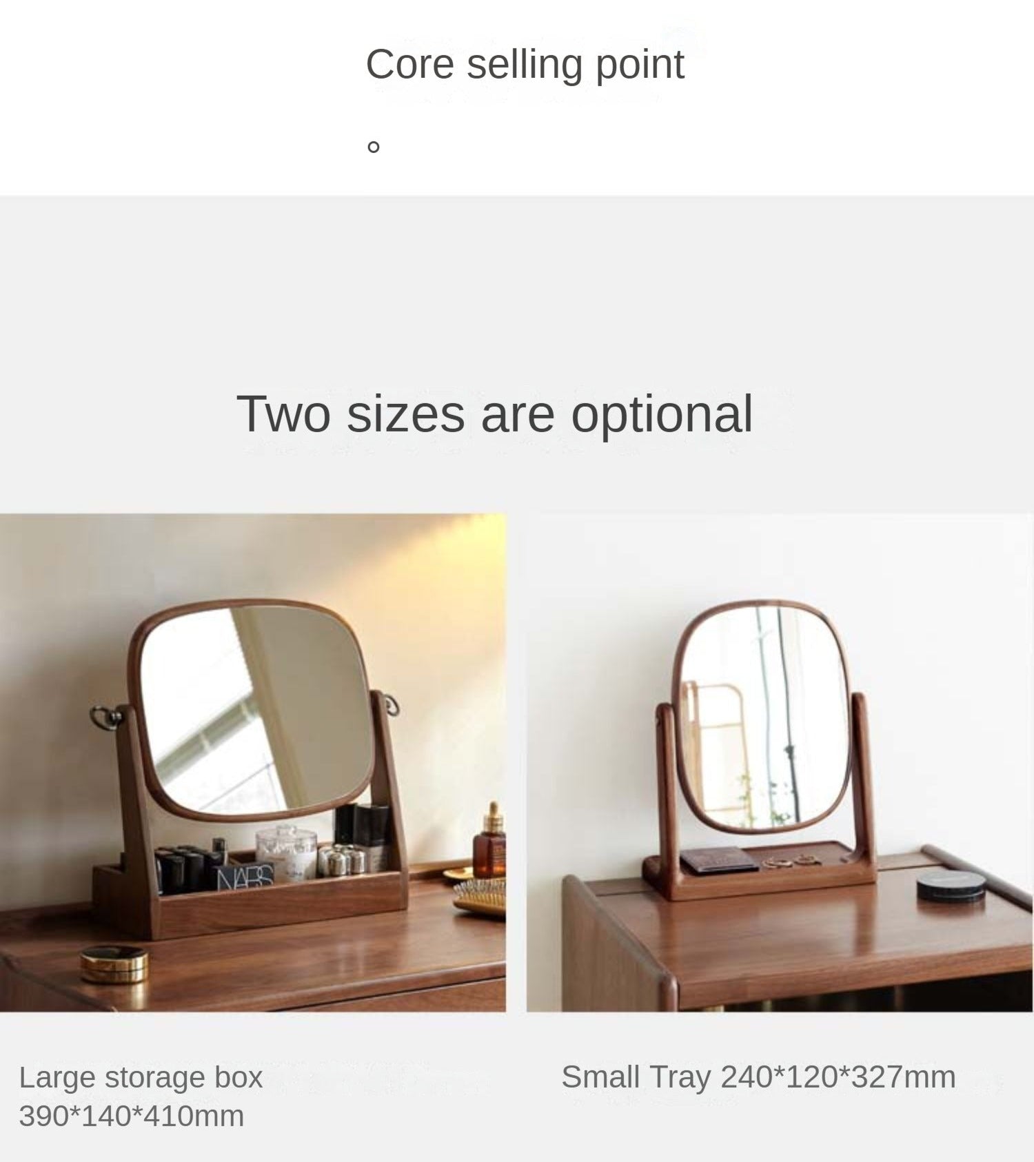Black Walnut Solid Wood Makeup Mirror Storage Box Degree Rotation