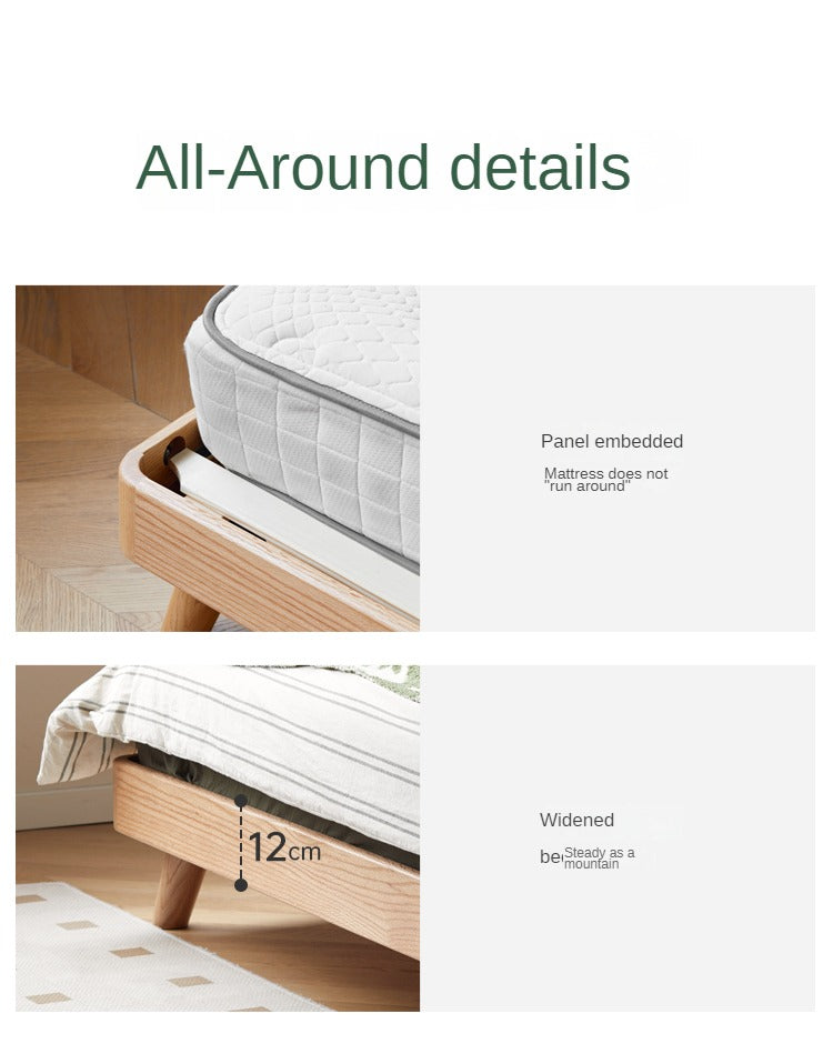 Oak Solid Wood Genuine Leather, Tech Fabric Bed
