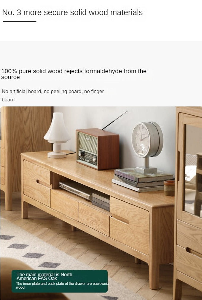 Oak, Solid Rubberwood Modern TV Stand