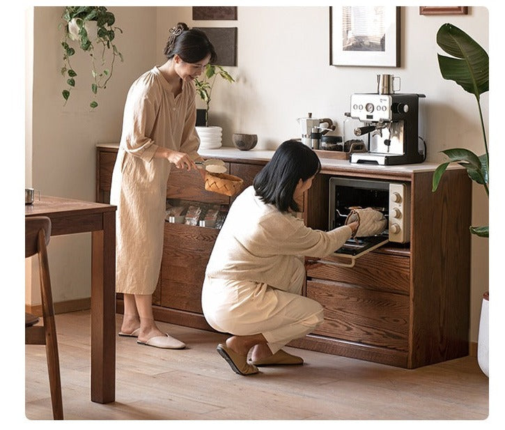 Black Walnut, Ash Solid Wood Rock Plate Storage Cabinet, Sideboard
