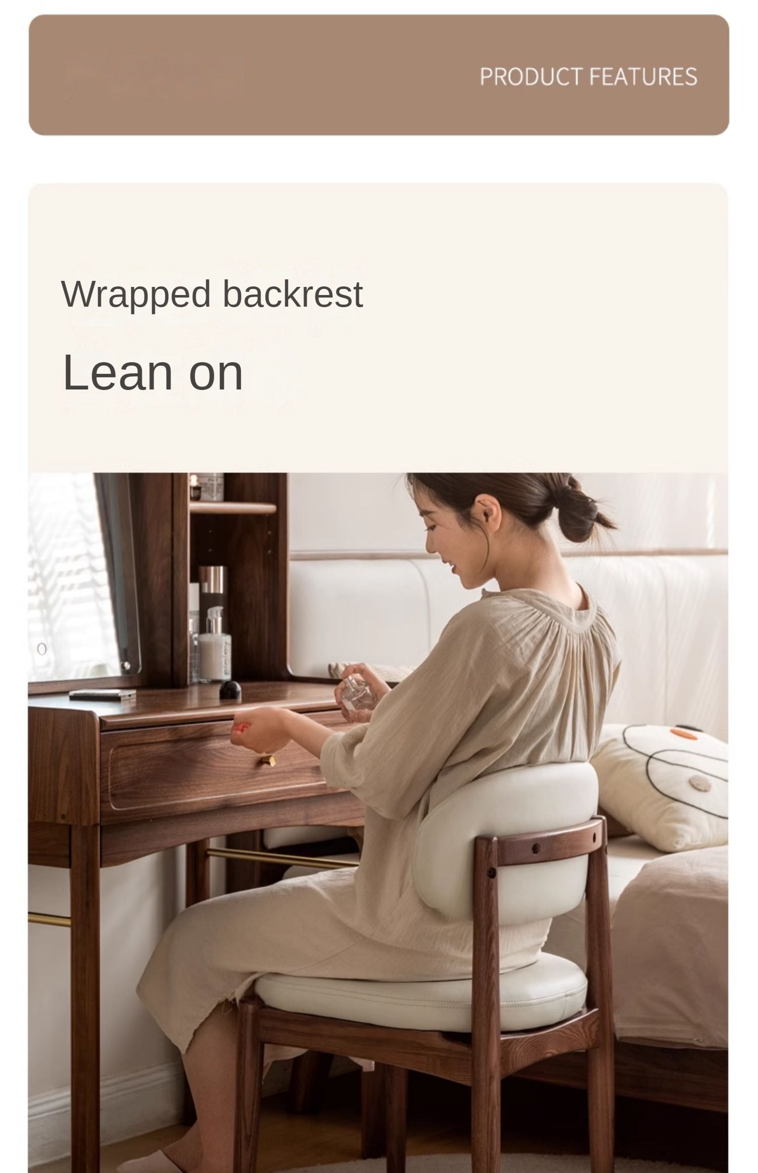 Black Walnut, Ash Solid Wood Modern White Soft Makeup Chair