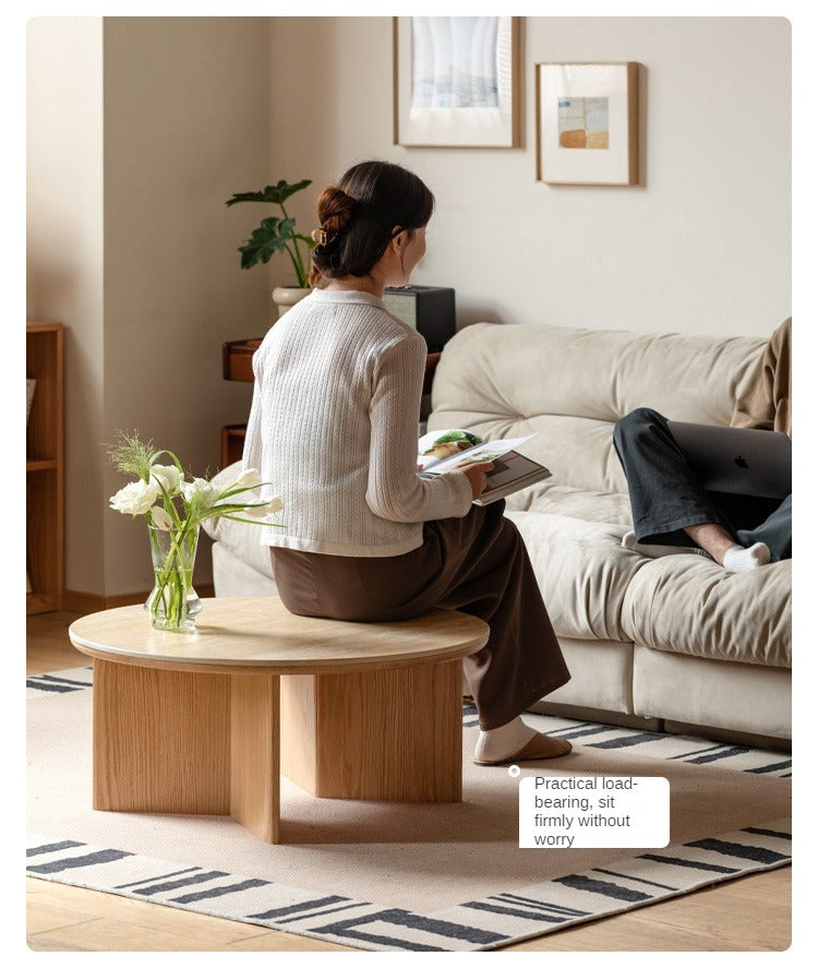 Oak Solid Wood Travertine Rock Plate Coffee Table