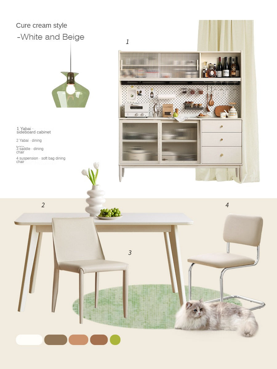 Birch Solid Wood Slate Cream Wind White Dining Table
