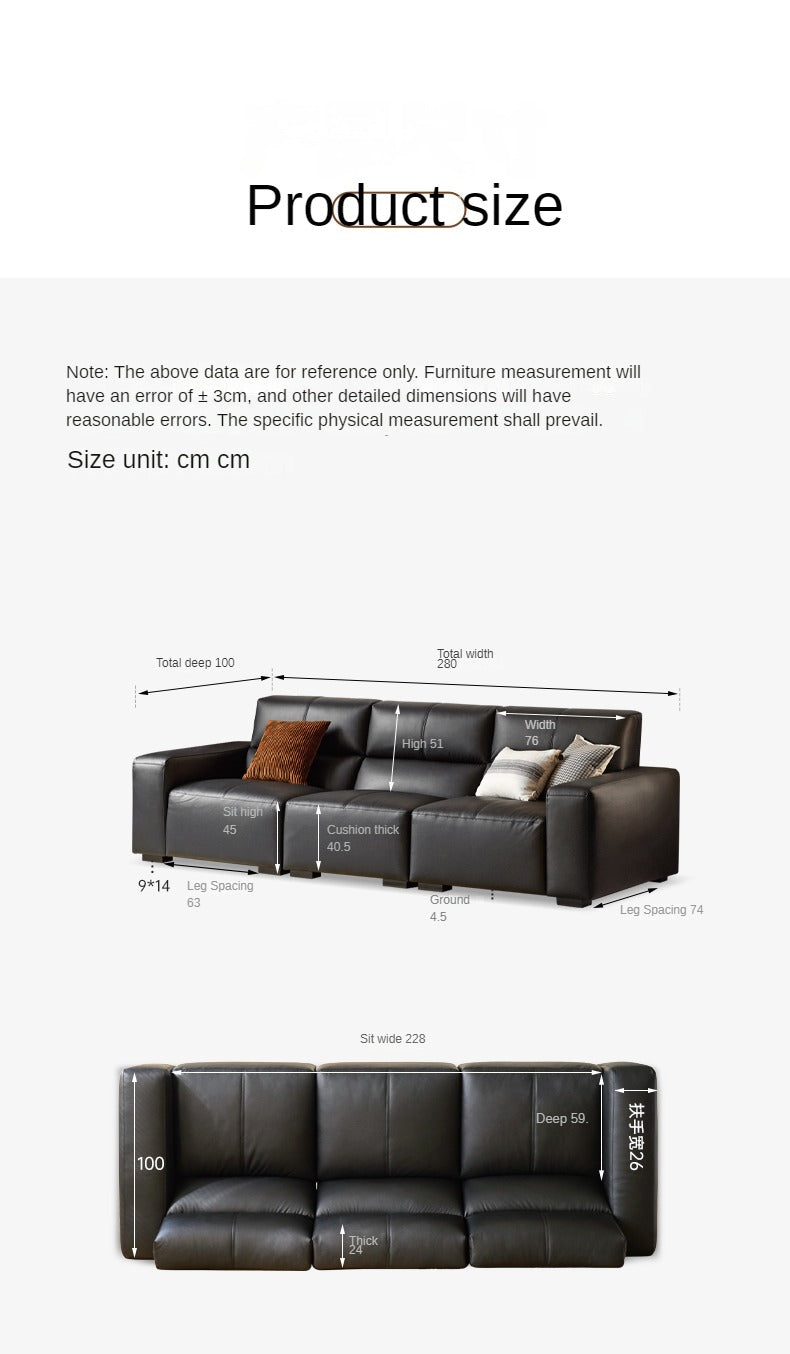 Leather Sofa First Layer Yellow Cowhide Tofu Block Leather Sofa.