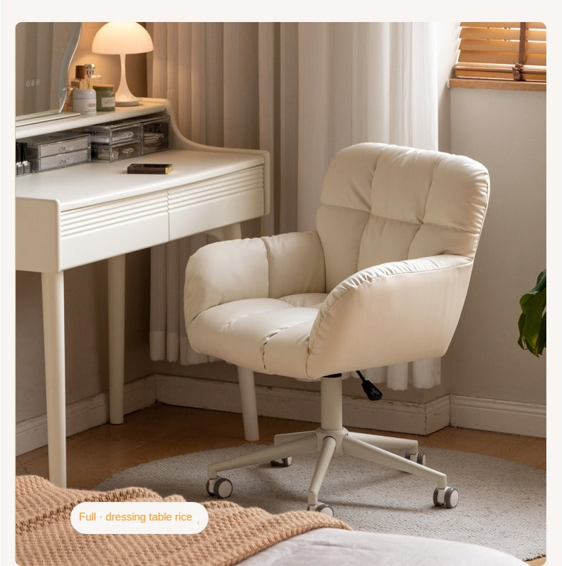 Organic Leather Cream Movable Makeup Chair